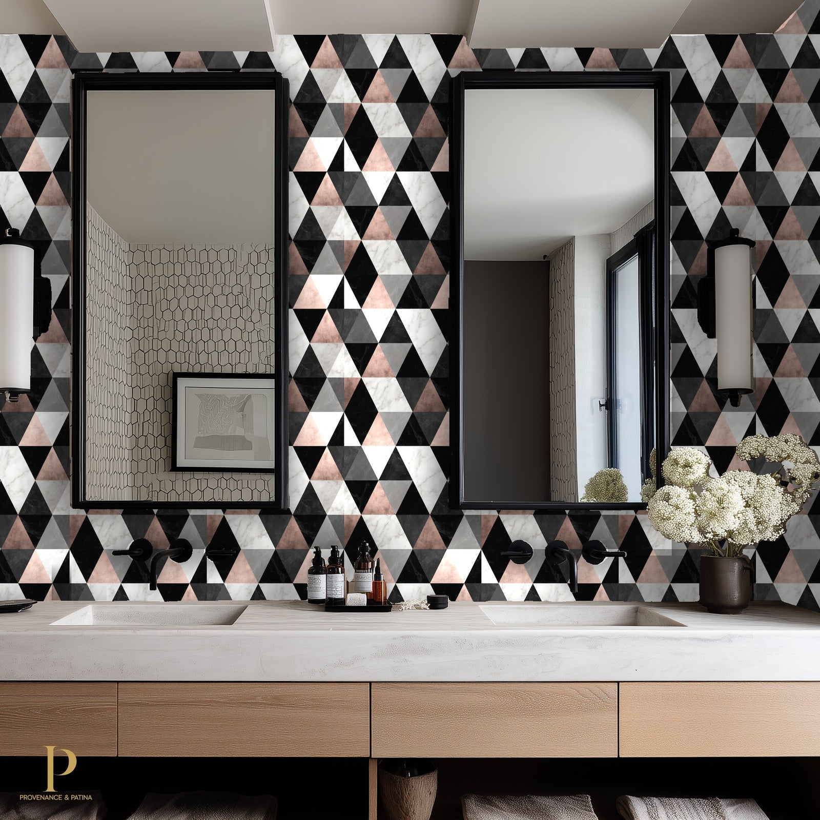 Triangle Marble Mosaic Tiles - Rose Noir — 03 Mockup 02