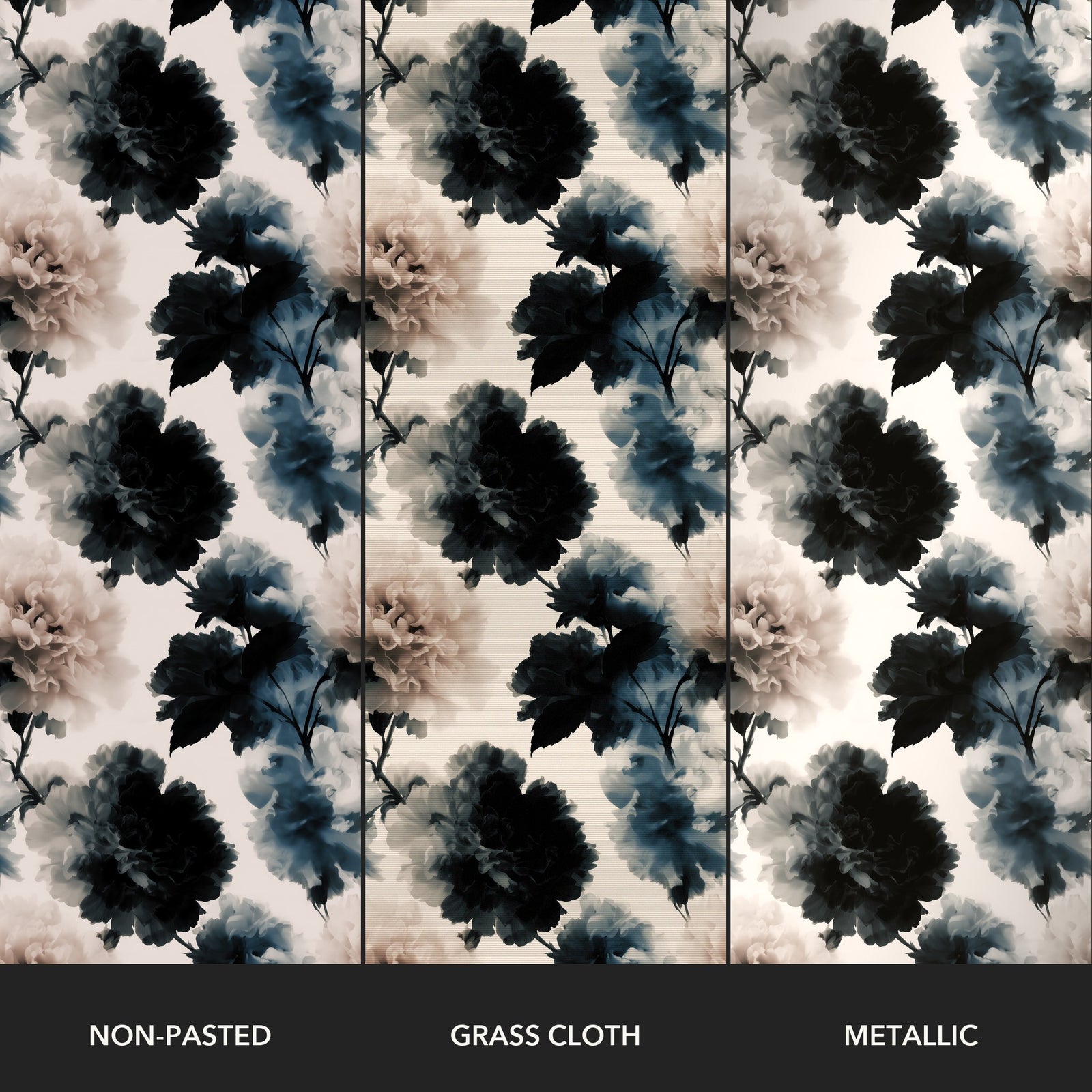 Modern Peonies Wallpaper – Noir – Paper Types