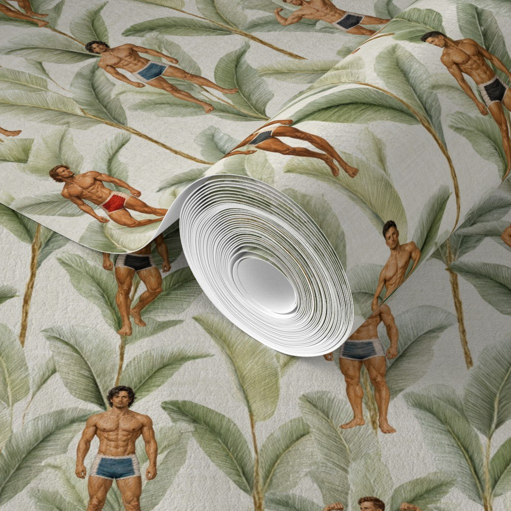 Close-up of the textured grasscloth option for Palm Beach Apollo wallpaper.