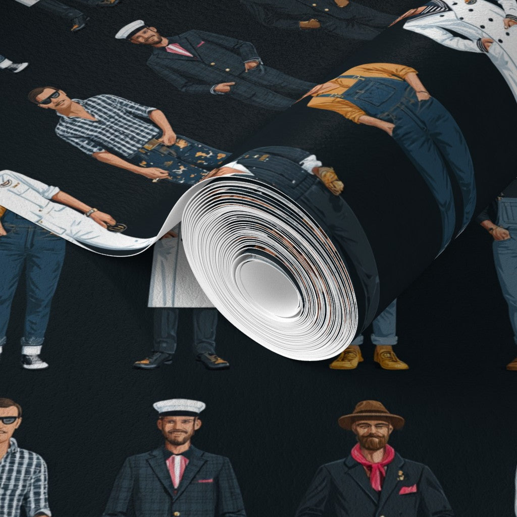 Close-up of Captains and Clothiers wallpaper highlighting the detailed linework