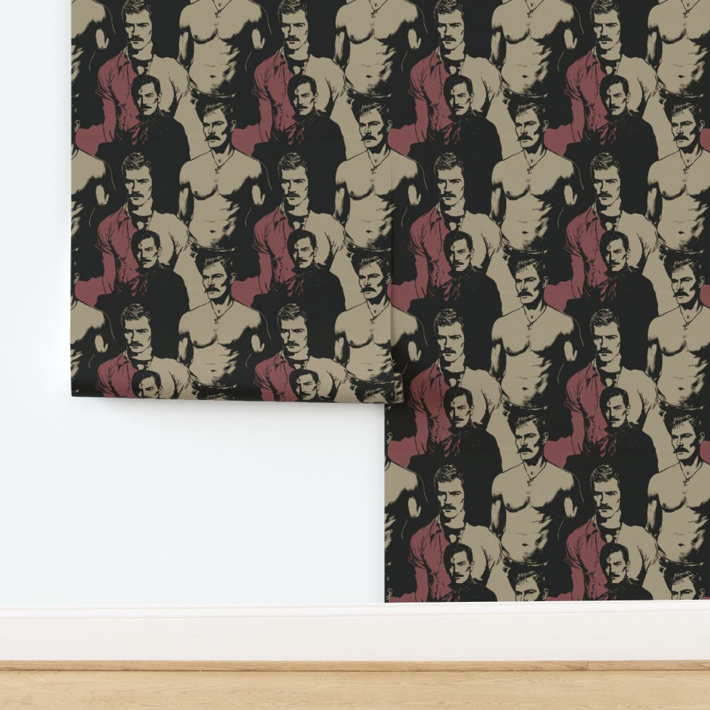 Roll of crimson red tailored gentleman print wallpaper on matte substrate