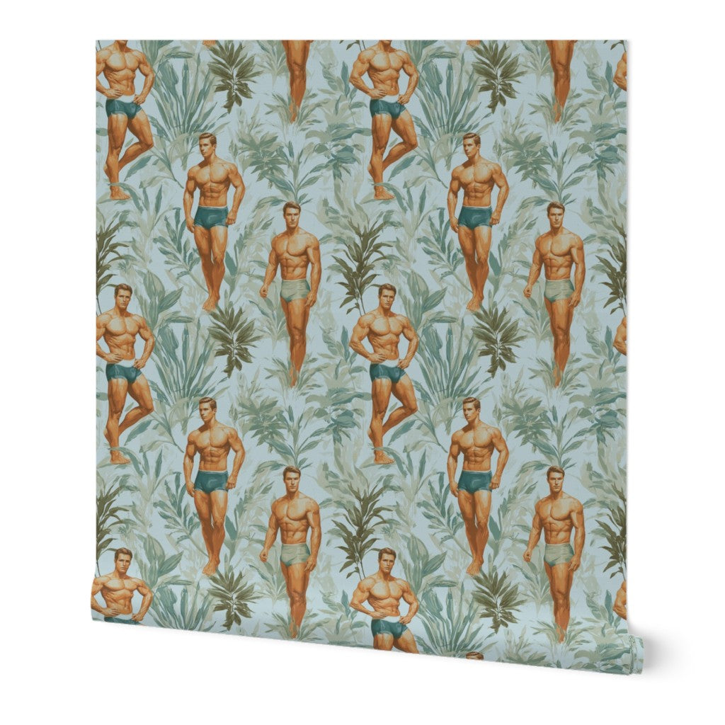 Daddy Hunt Wallpaper in Blu, showing a vibrant coastal blue repeat pattern.