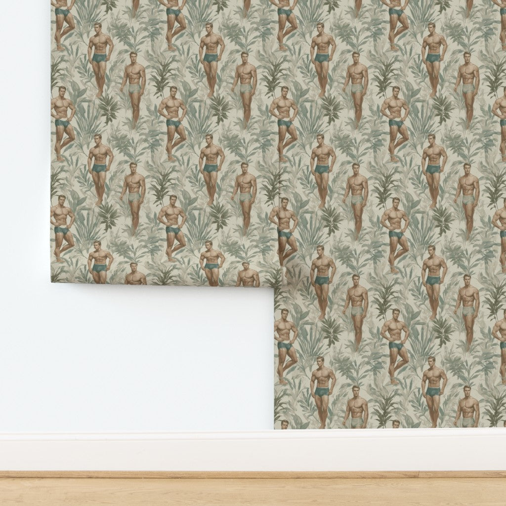 Detailed view of the Sand colorway illustration of beach culture and palm leaves.