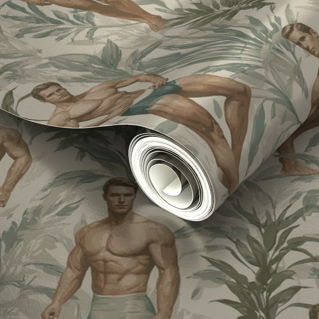Close-up of the paper edges and backing of the Sand wallpaper roll.