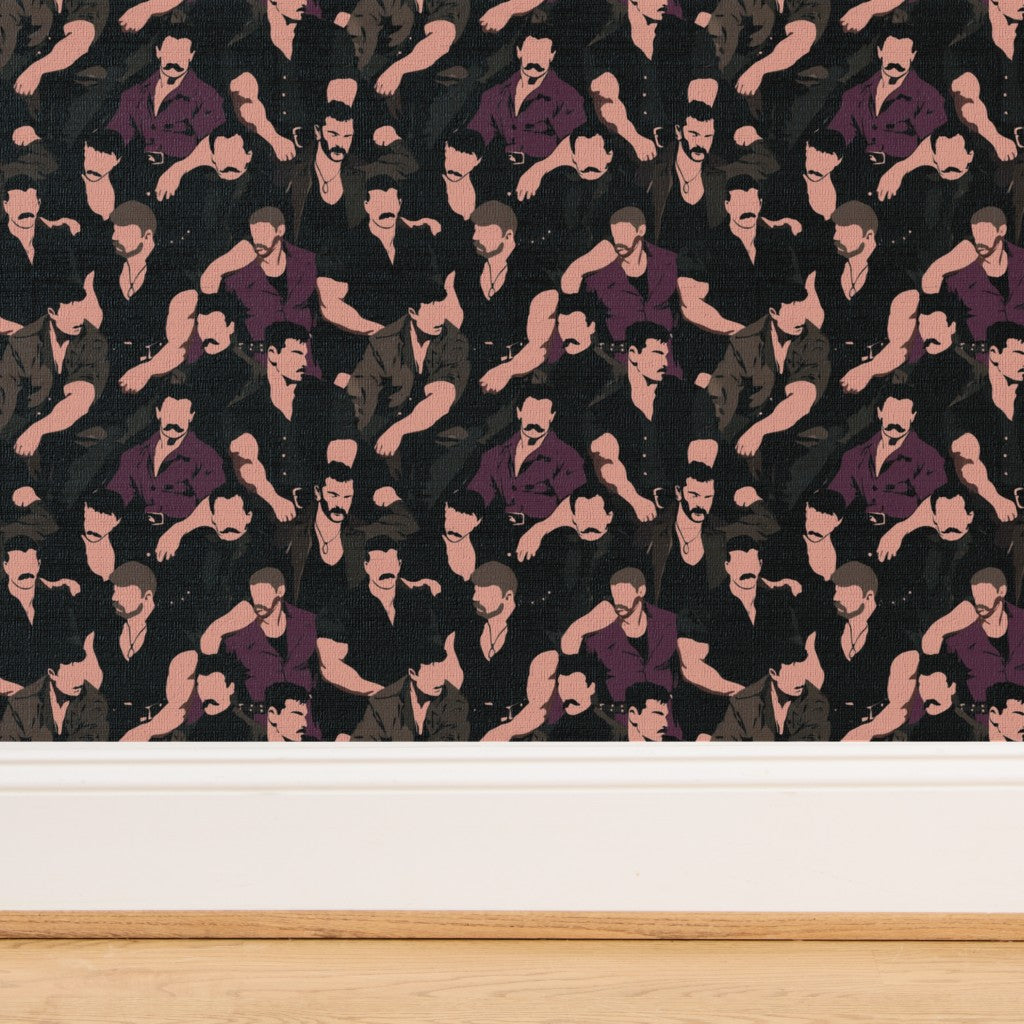Mustache Men wallpaper Onyx swatch