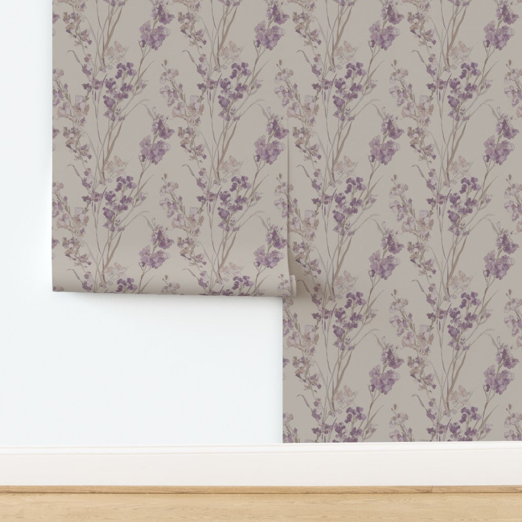 Close-up detail of Purple Statice wallpaper in a delicate botanical design.