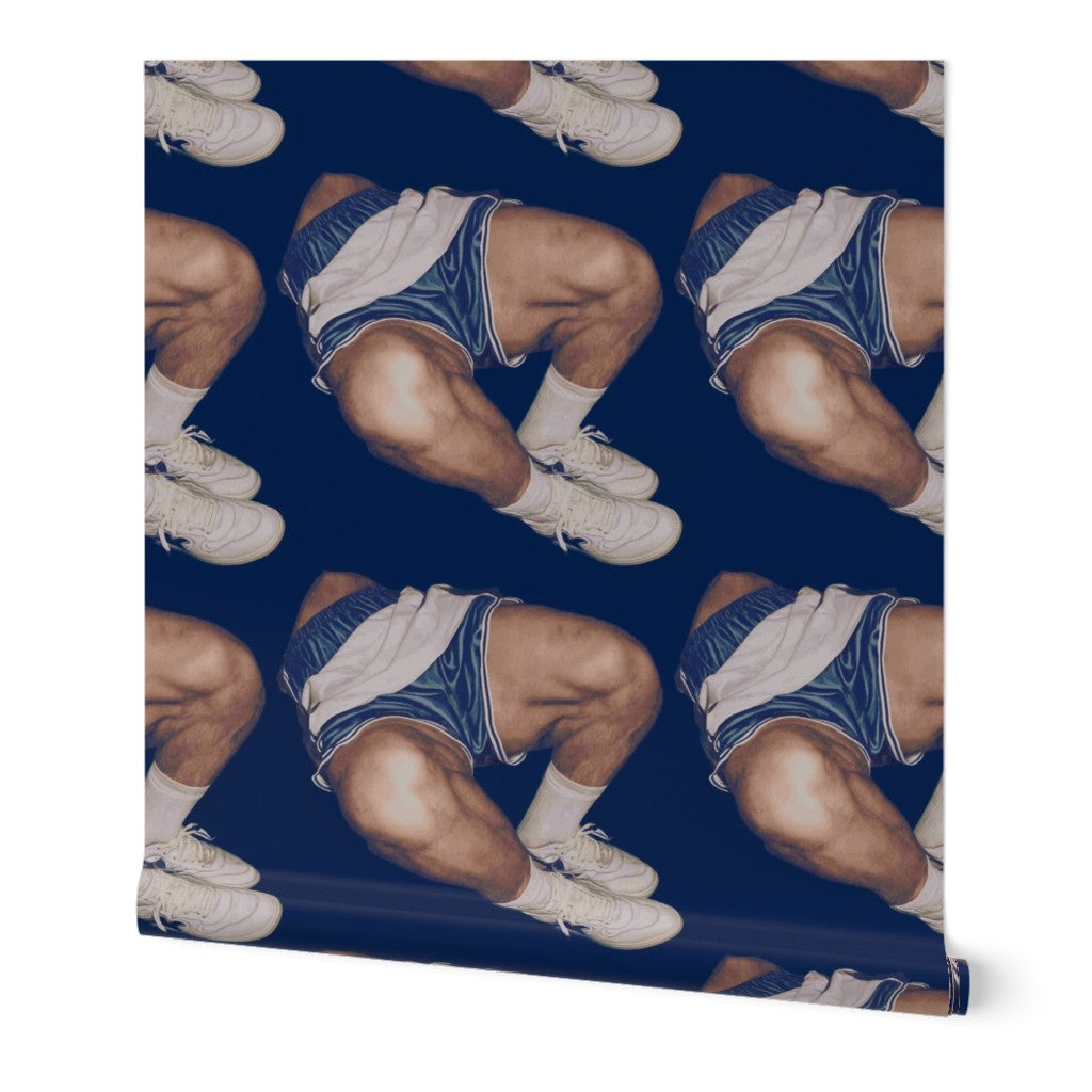 Gym Shorts Graphic Artisan Wallpaper in a bold figurative design with athletic motifs.