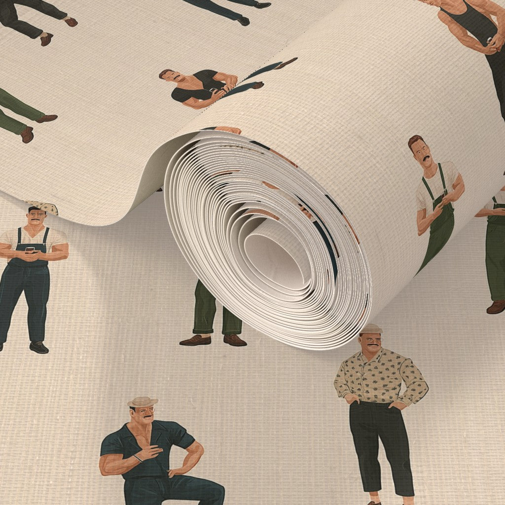 Close-up of the peel and stick vinyl wallpaper option for Downtown Misters, showing its clean matte finish.