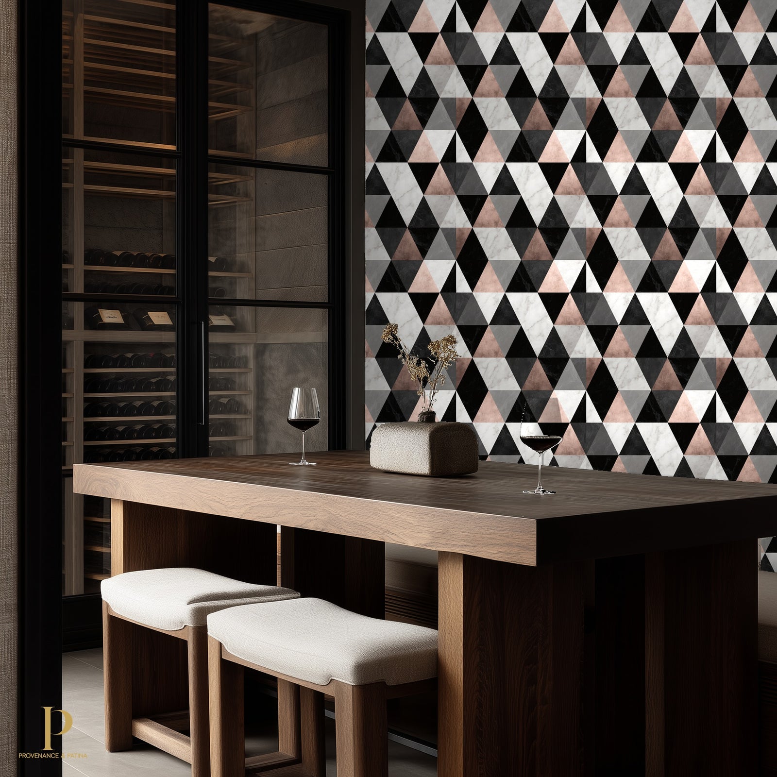 Triangle Marble Mosaic Tiles - Rose Noir — 29 Mockup 28