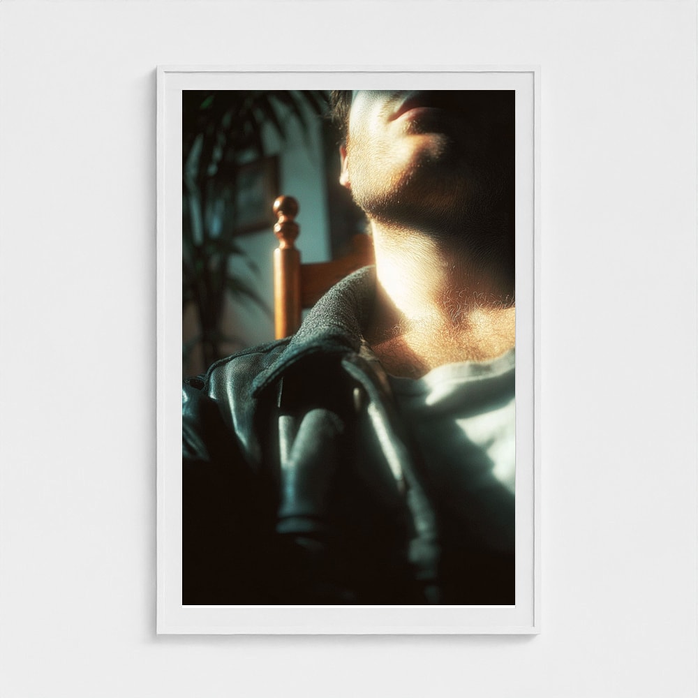 Masculine Neck Portrait in Sunlight and Leather