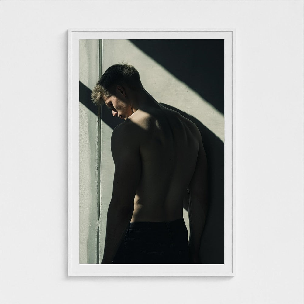 Contemplative Male Back Portrait in Soft Neutral Light