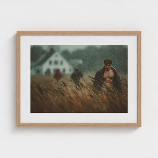 Brooding Man in Snowy Field Portrait Photography