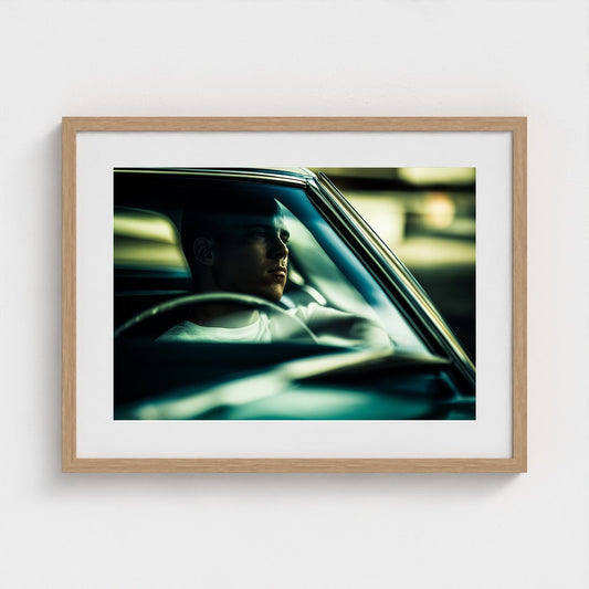 Contemplative Man in Car Window Portrait Photography