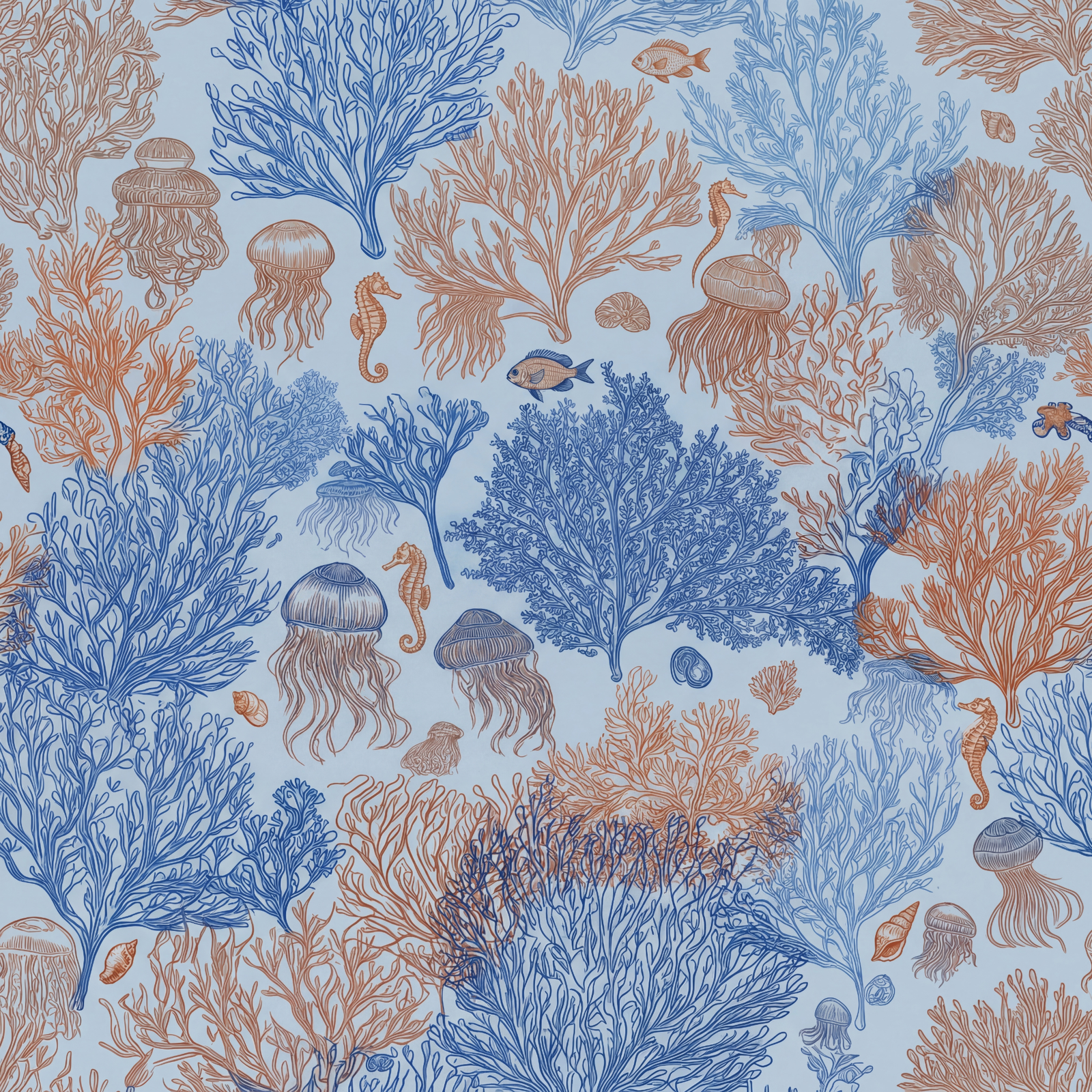 Full pattern repeat of Jelly Reef wallpaper in the vibrant Coastal Blue colorway.