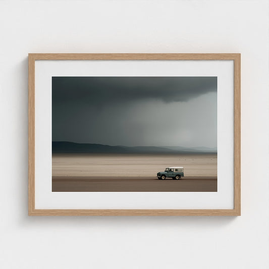 Solitary Vintage Vehicle Under Gathering Storm Skies