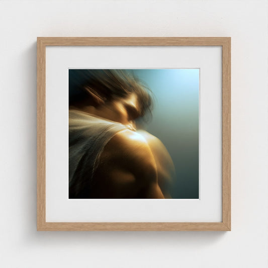 Blurred Shoulder Portrait in Soft Tan and Gold Tones