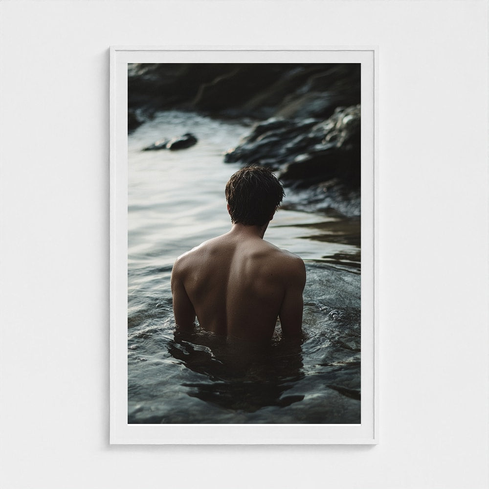 Contemplative Man in Still Water Portrait Photography