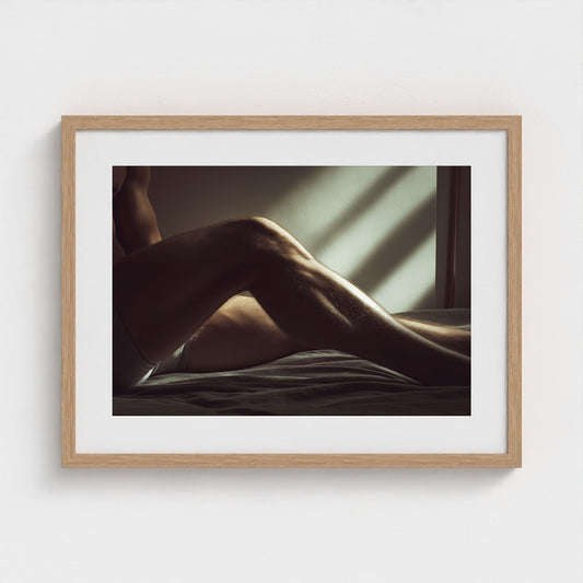 Masculine Bedside Portrait with Intimate Shadow Play