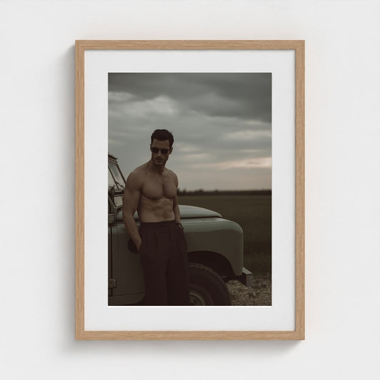 Solitary Male Figure Beside Fieldside Vehicle Study