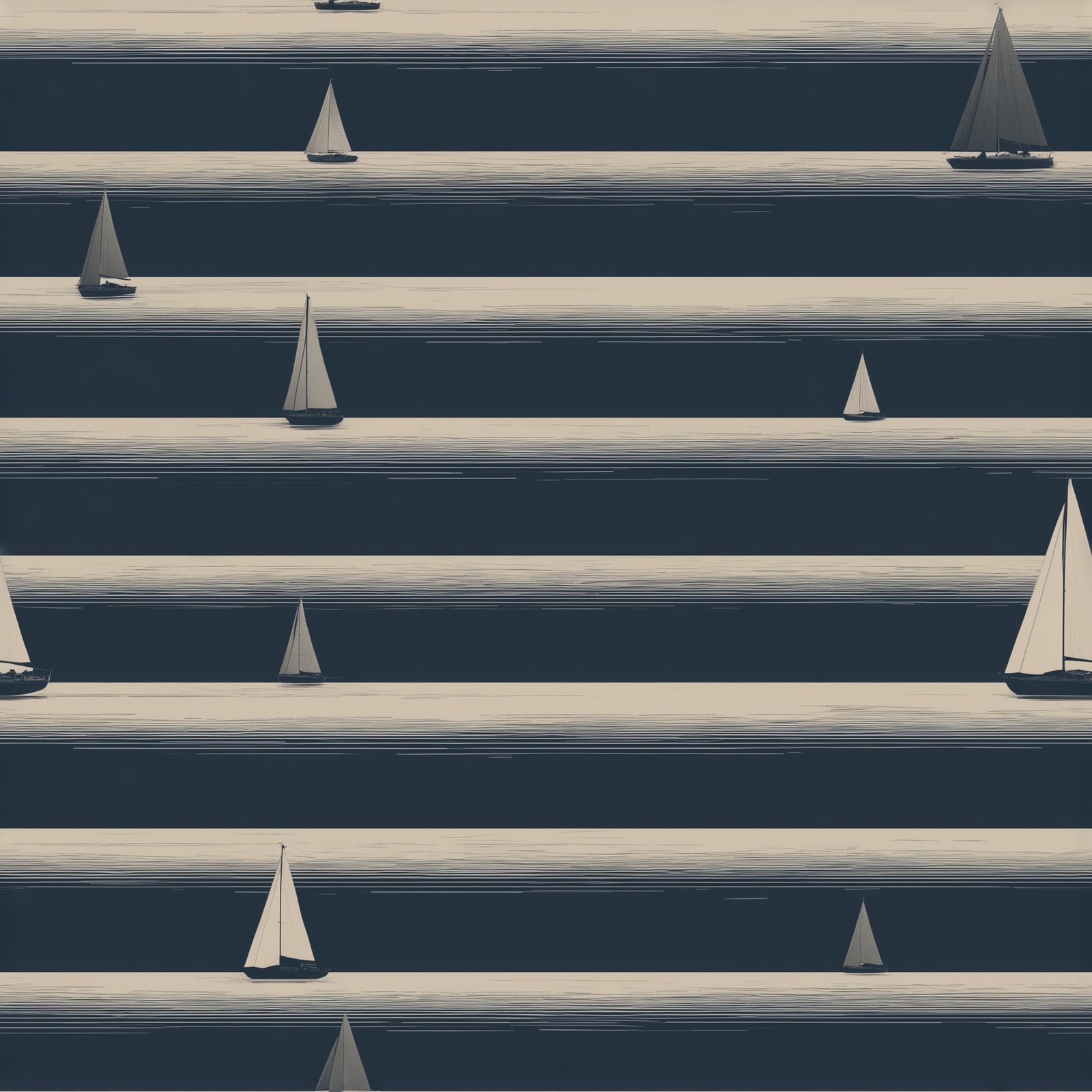 Full-scale view of the coastal sailboat wallpaper design.