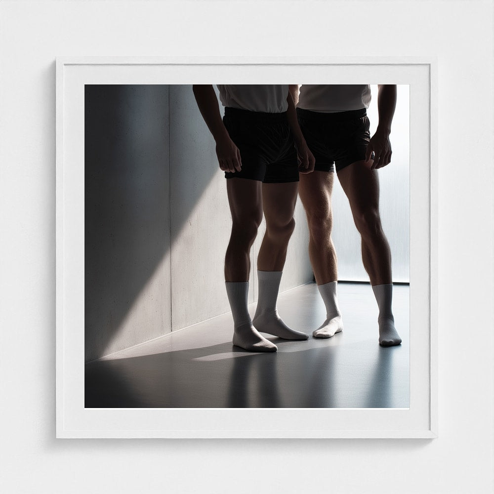 Contemplative Athletic Figures in Soft Neutral Light