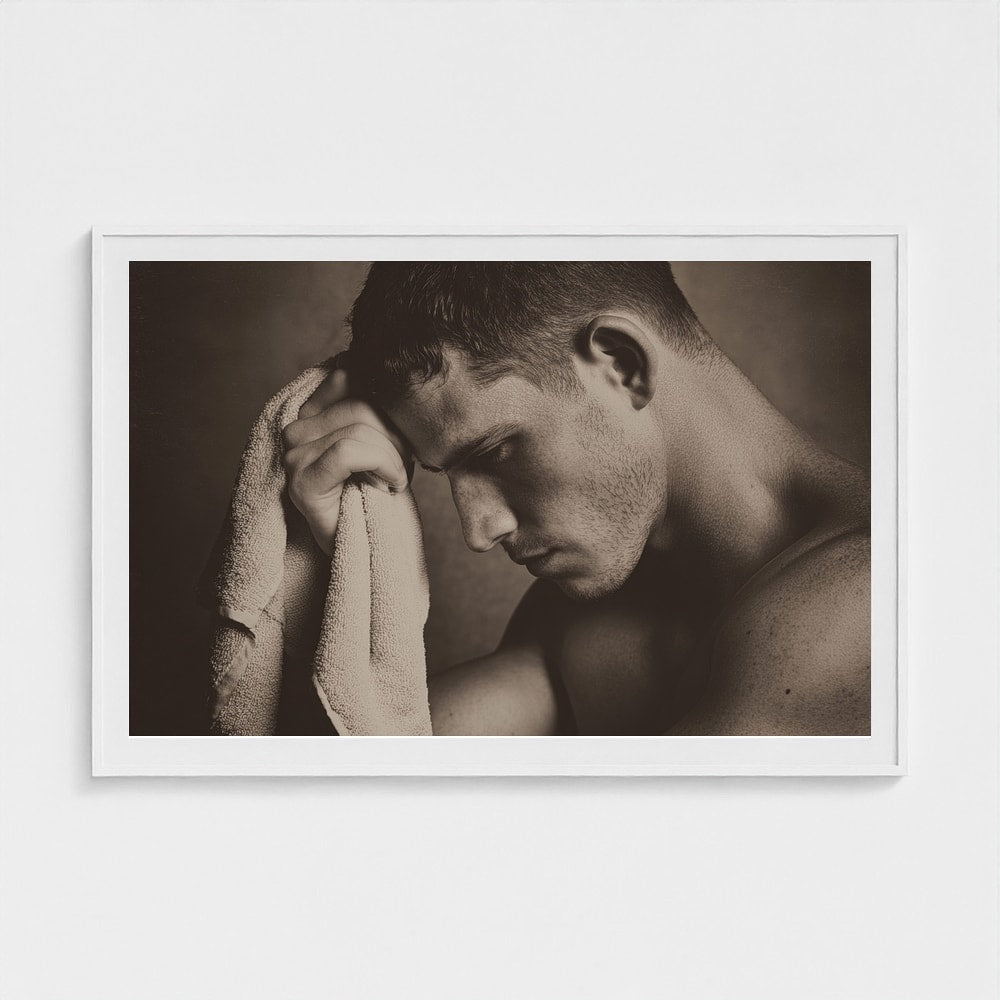 Contemplative Sepia Portrait With Towel and Soft Light