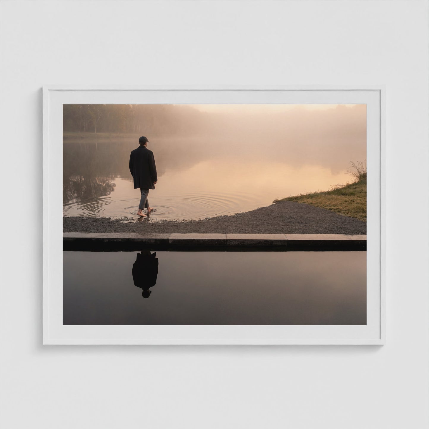 Barefoot Lakeshore 48x36 White Landscape Box Frame