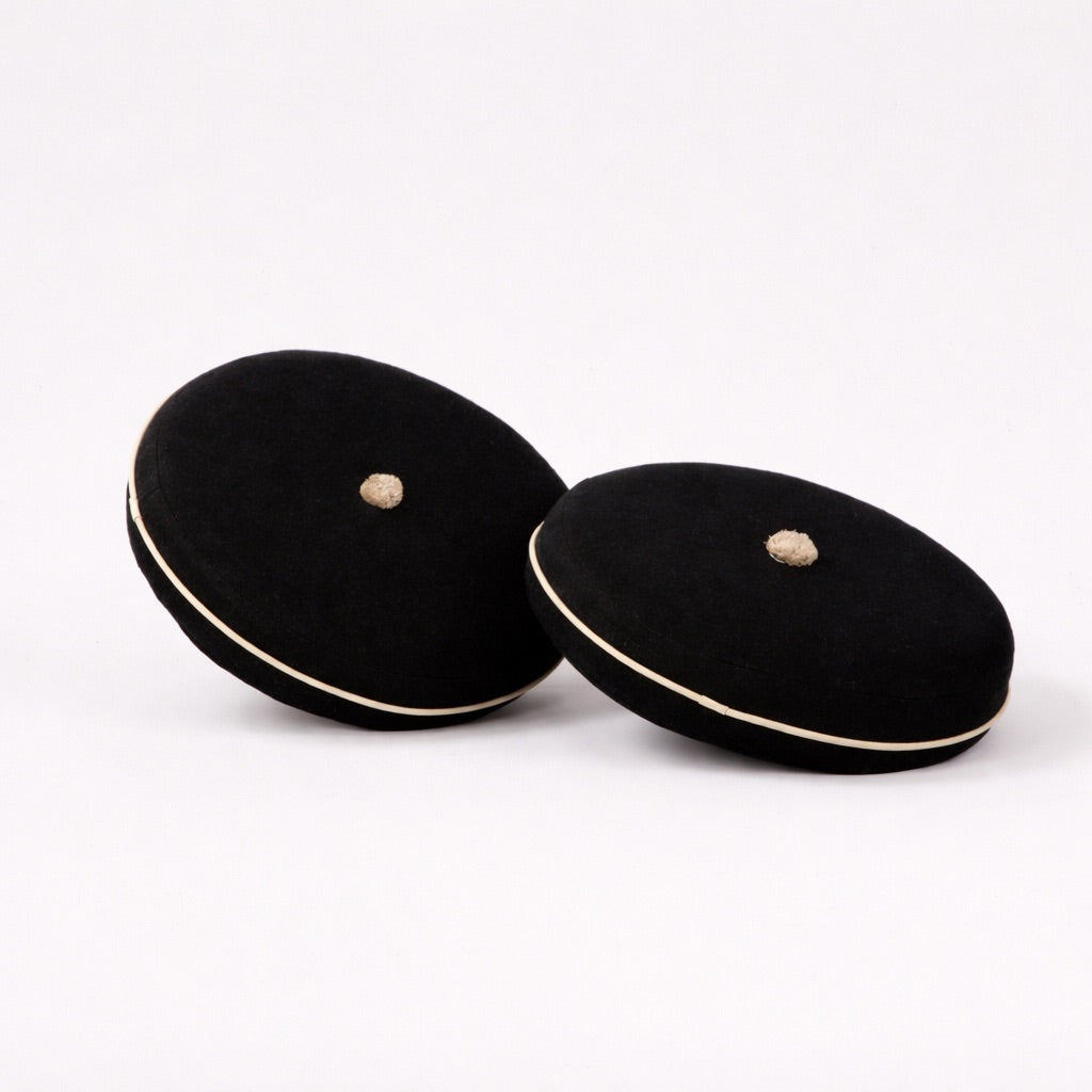 Black Wool Button Pillows Pair