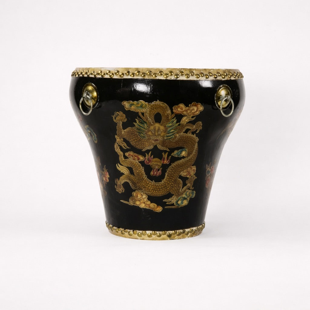 Antique Black Lacquer Chinoiserie Drum