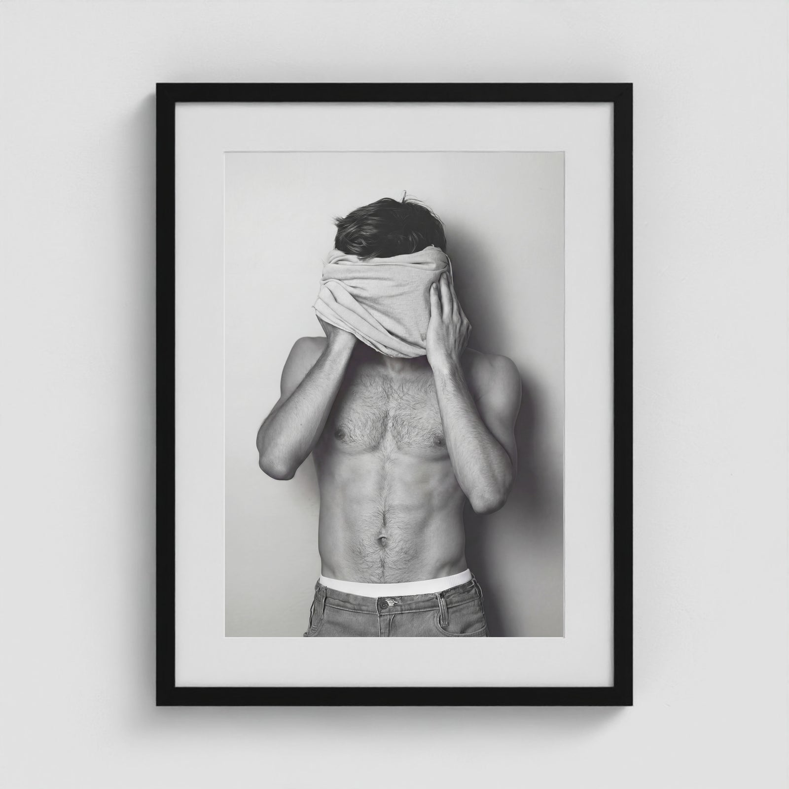 Concealed Male Portrait in Tonal Black and White 18x24 Black Box Frame Mockup
