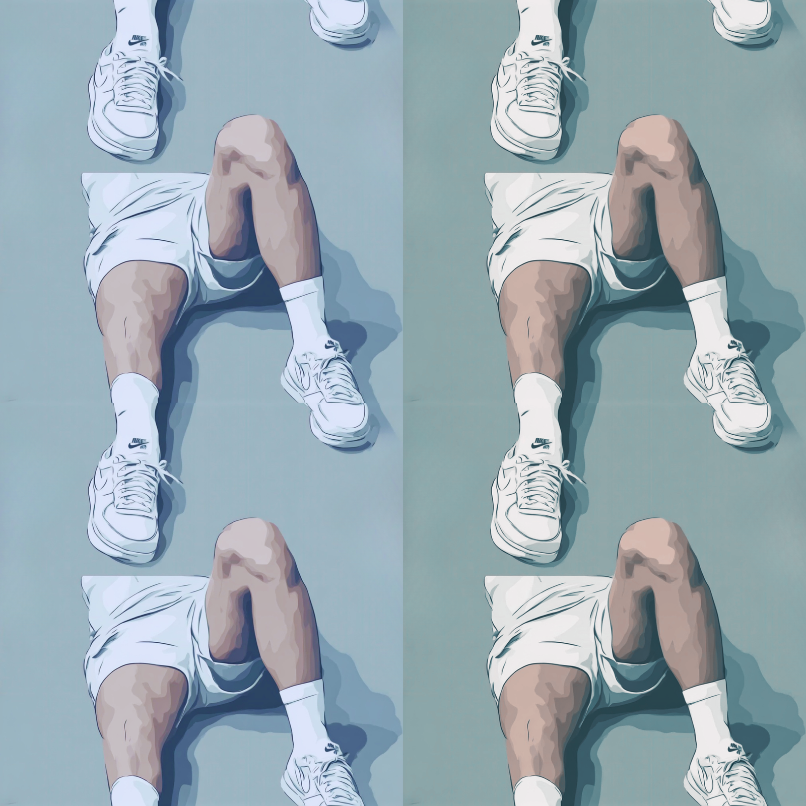 Flat lay graphic showing the blue and green striped pattern design of Court Side wallpaper.