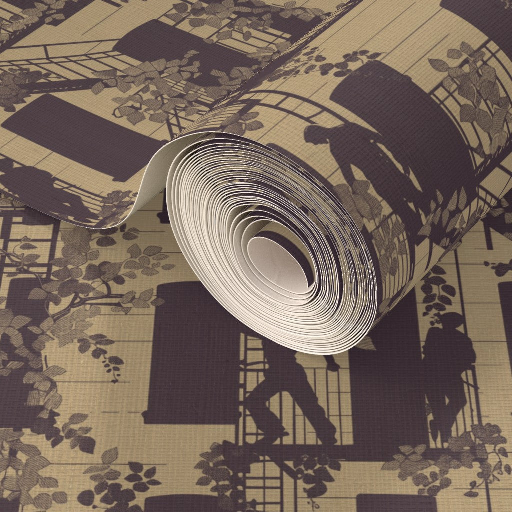 Detailed texture of the Bronze Greenwich Village wallpaper on premium natural grass cloth.