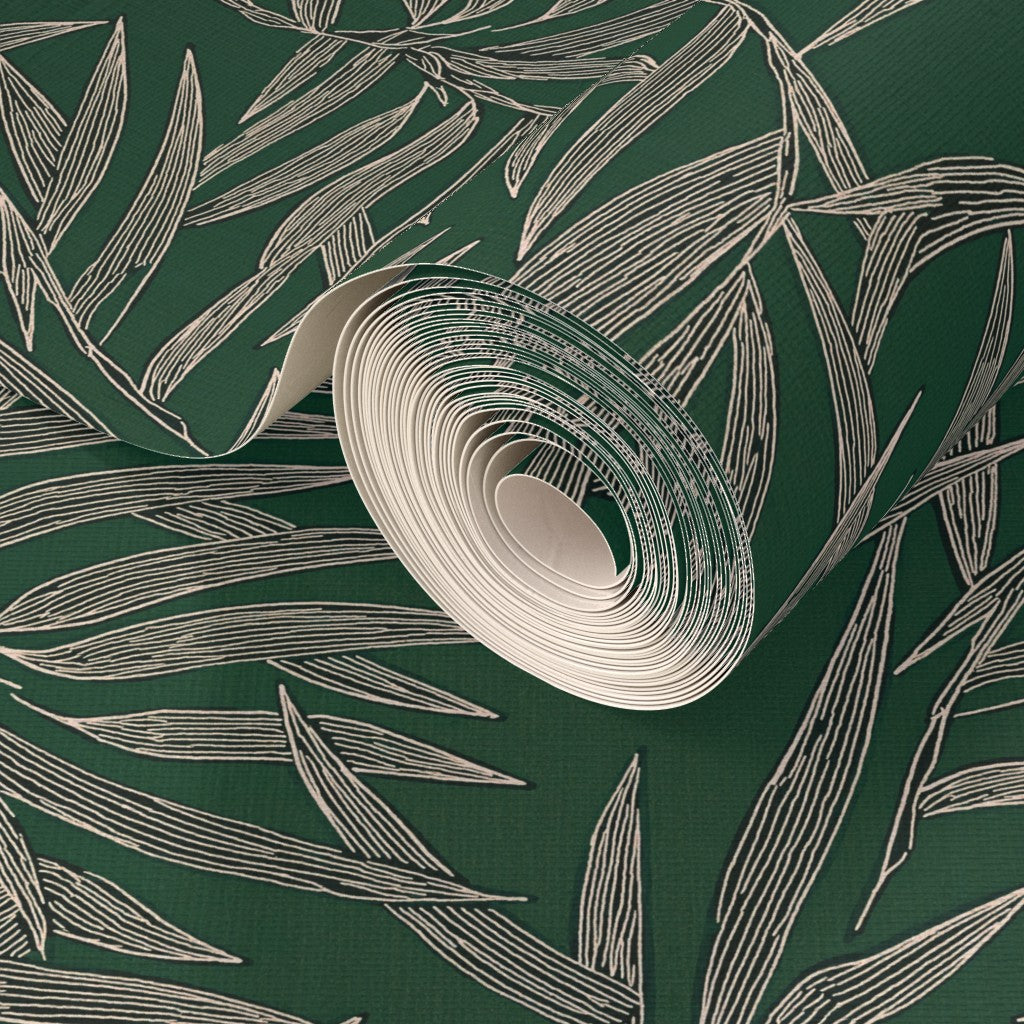Textured surface detail of the Emerald green Bamboo grasscloth wallpaper.