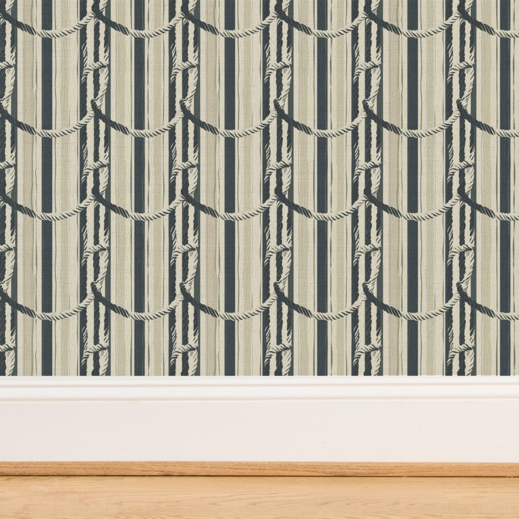 Close-up detail of the Sailor's Knot pattern on textured grasscloth substrate.