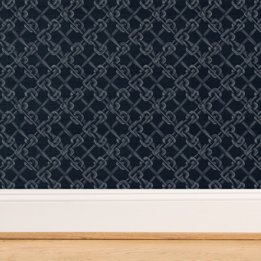 Detailed view of the organic fiber backing on grass cloth Carrick Knot wallpaper.