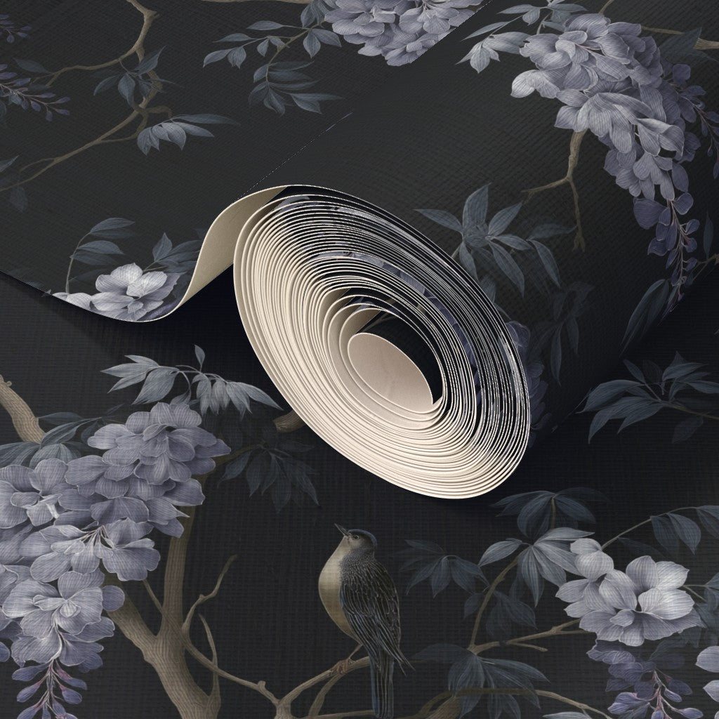 Lifestyle view of Wisteria and Swallows Wallpaper | Provenance & Patina