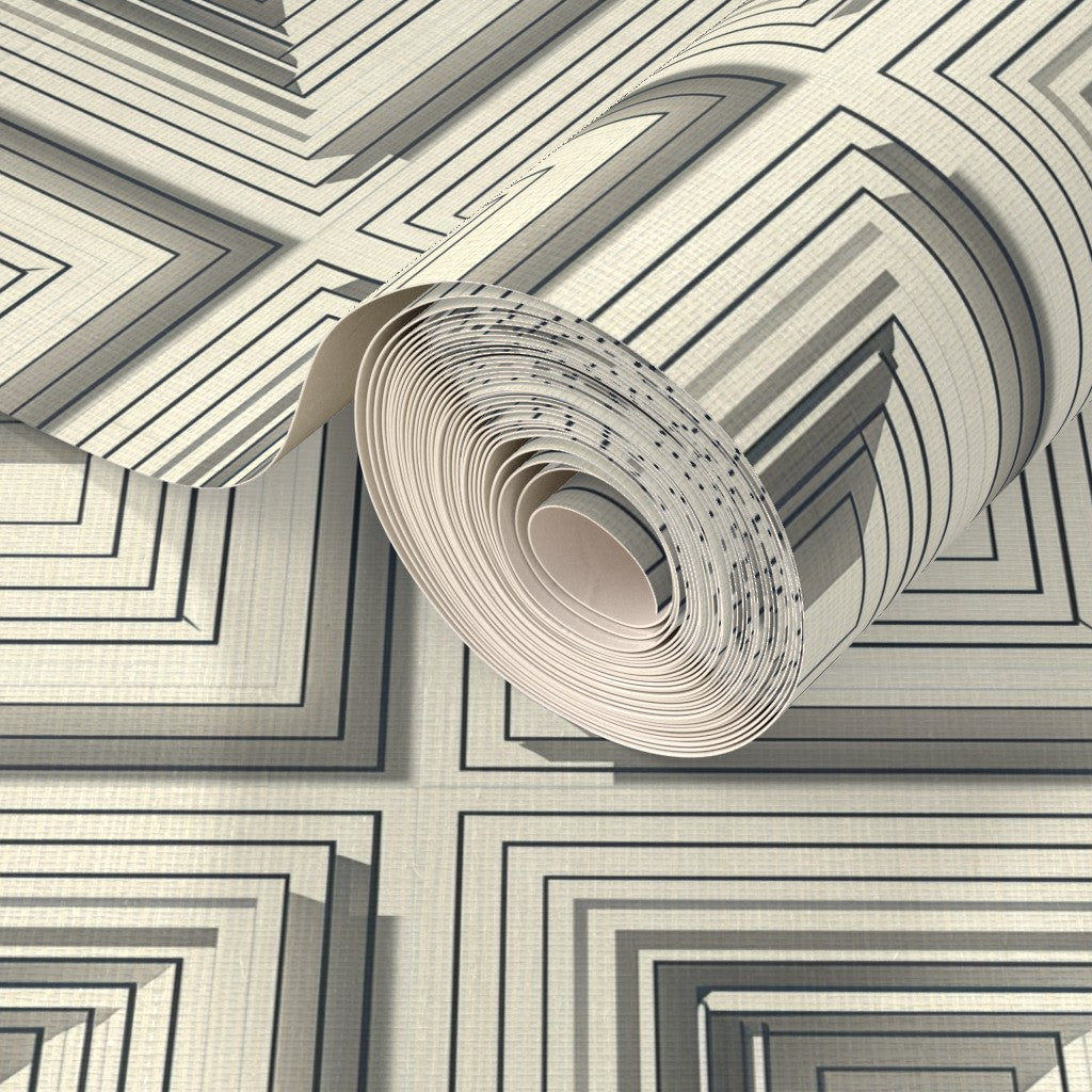 Texture detail showing organic grasscloth backing with concrete block design
