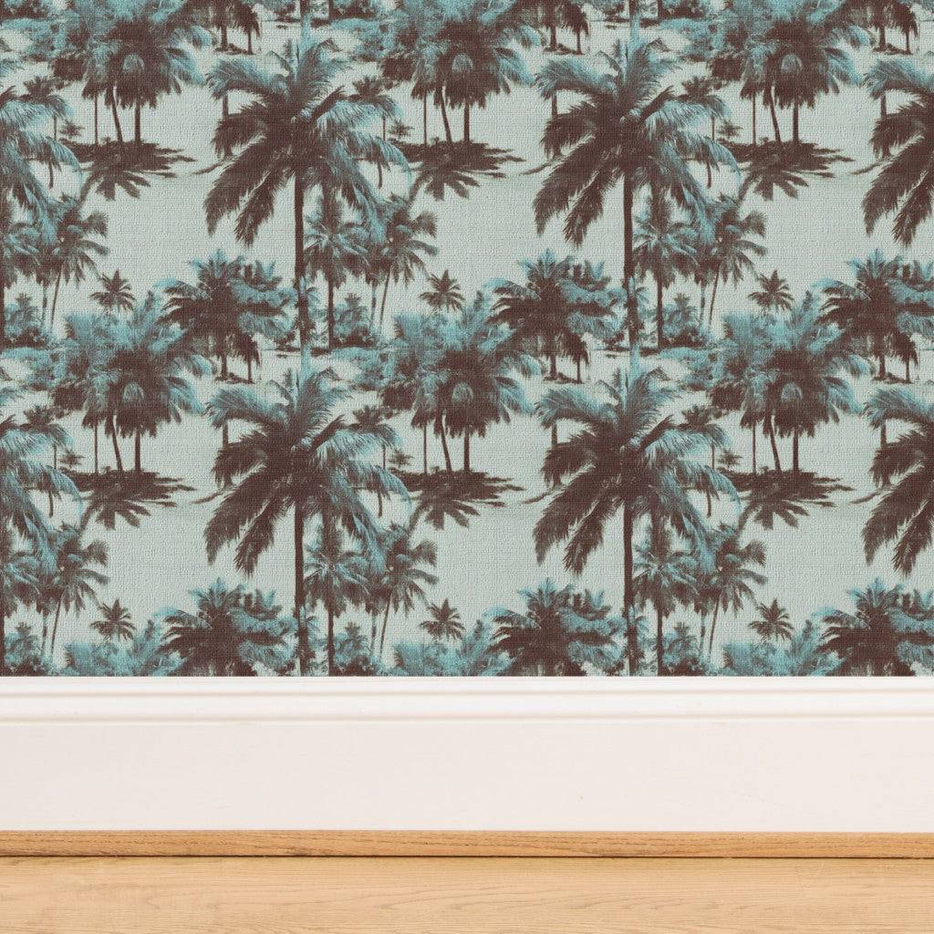 Close-up of the woven botanical details on natural grasscloth substrate.
