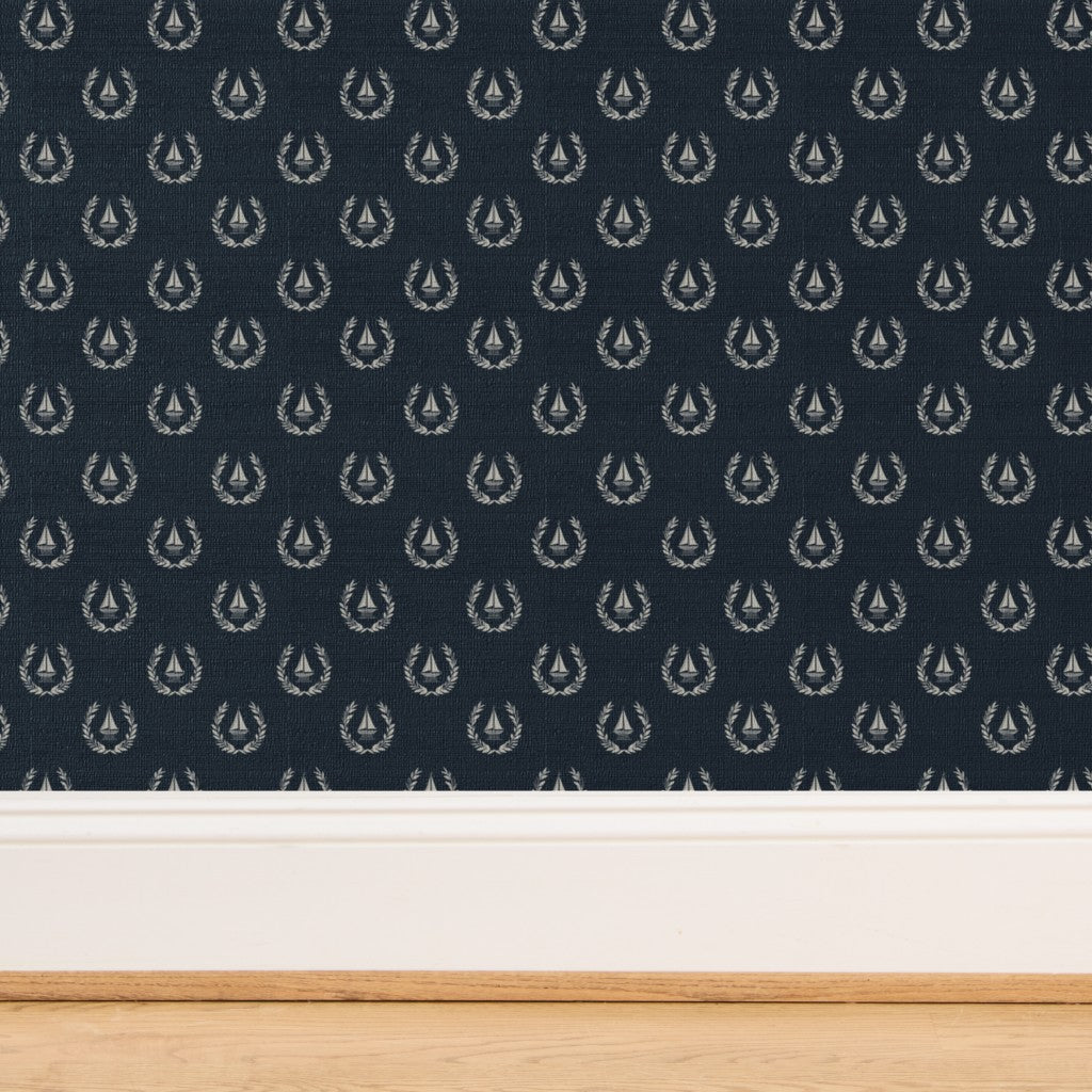 Close-up of the organic, woven texture of Sailing Crest grasscloth wallpaper.