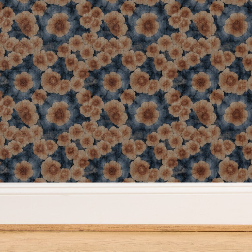Texture detail of the Sea Poppies wallpaper on woven grasscloth backing.