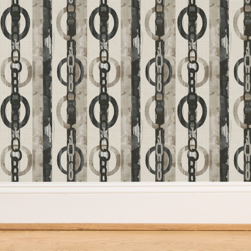Close-up of Gilded Chainwork pattern on premium grasscloth substrate with natural fiber textures