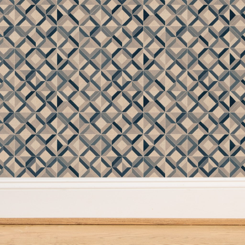 Detailed close-up of the woven natural grass cloth texture on Ponti Ocean wallpaper