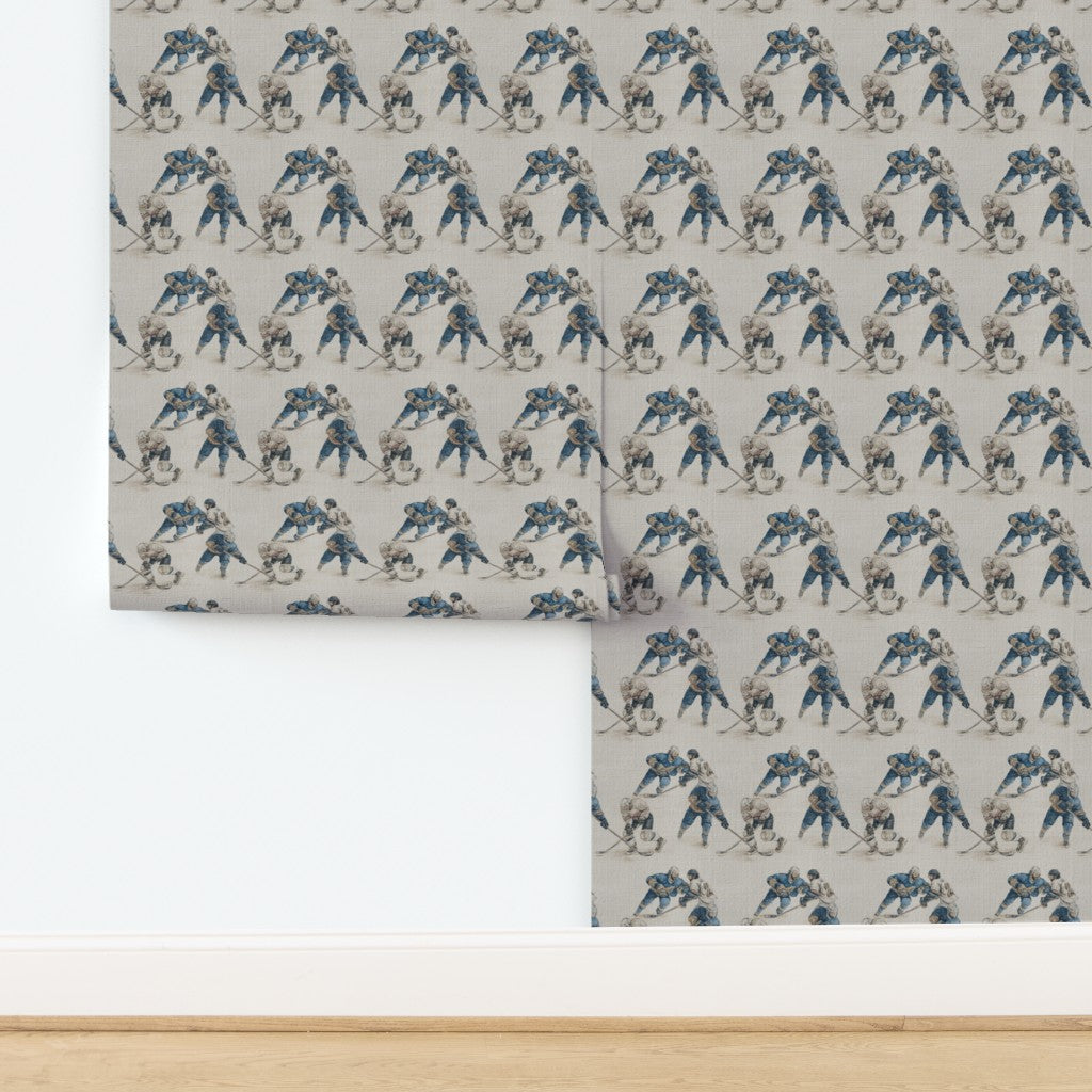 Texture closeup of Rinkside Heritage wallpaper printed on premium handwoven grasscloth substrate.