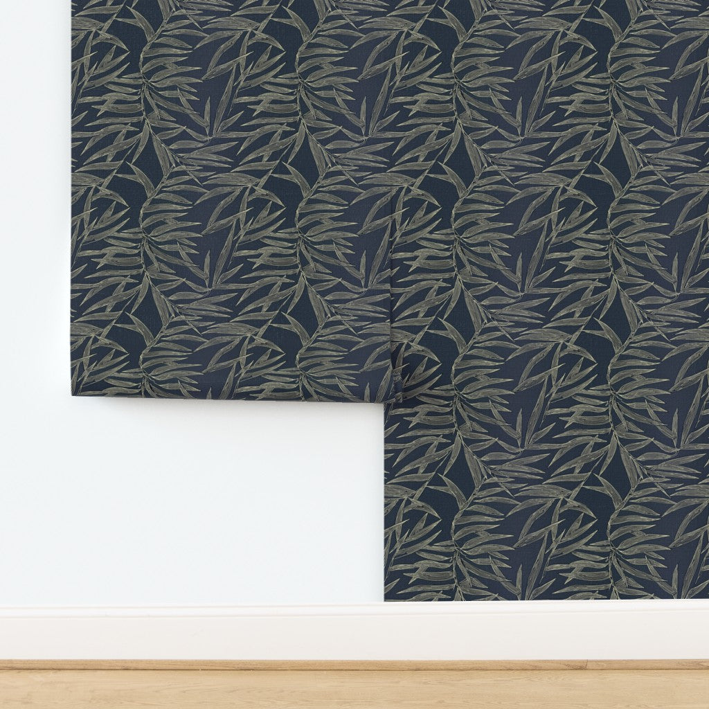 Grasscloth texture detail of the organic bamboo pattern wallpaper.