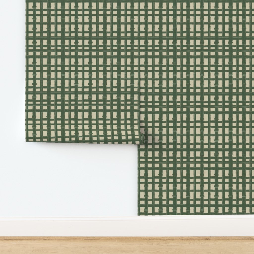 Woven grasscloth wallpaper in the warm Beige Ground colorway.