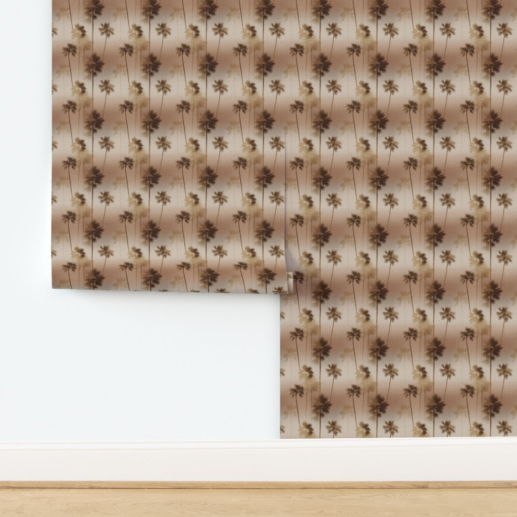 Detailed texture of LA Morning Palm Trees wallpaper printed on organic grasscloth backing.