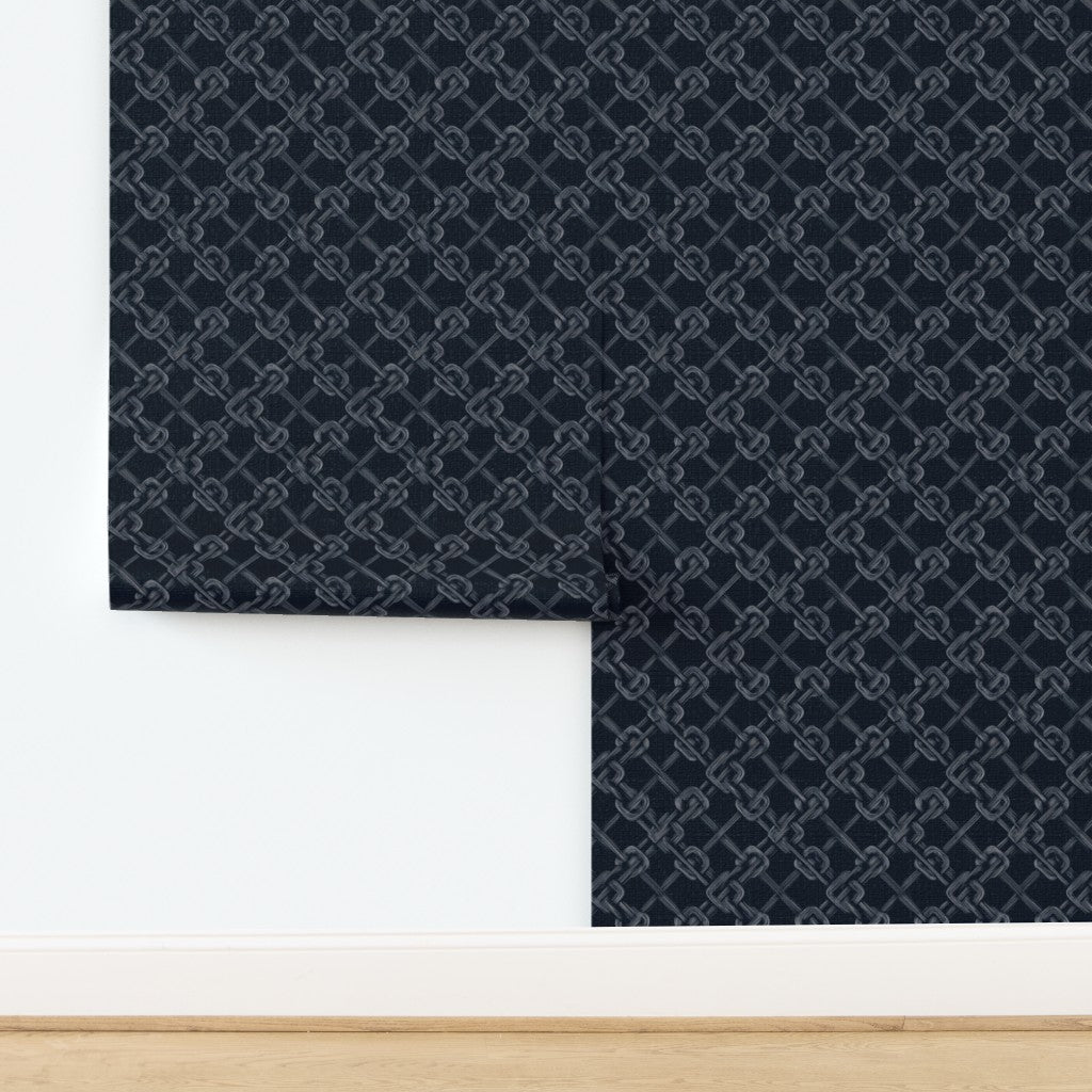 Woven natural grass cloth texture of the Carrick Knot wallpaper.