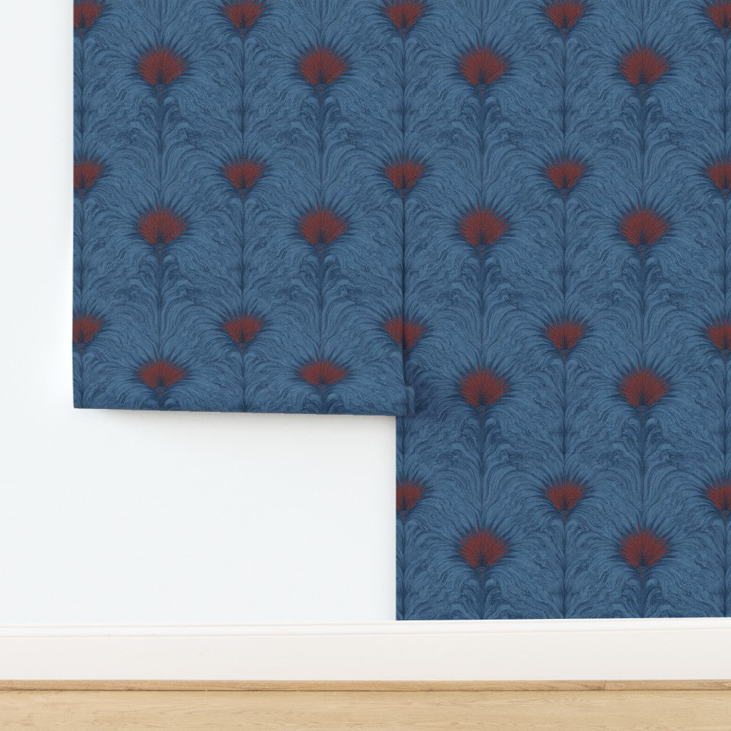 Detail of the Sea Spray wallpaper printed on textured natural grasscloth substrate.