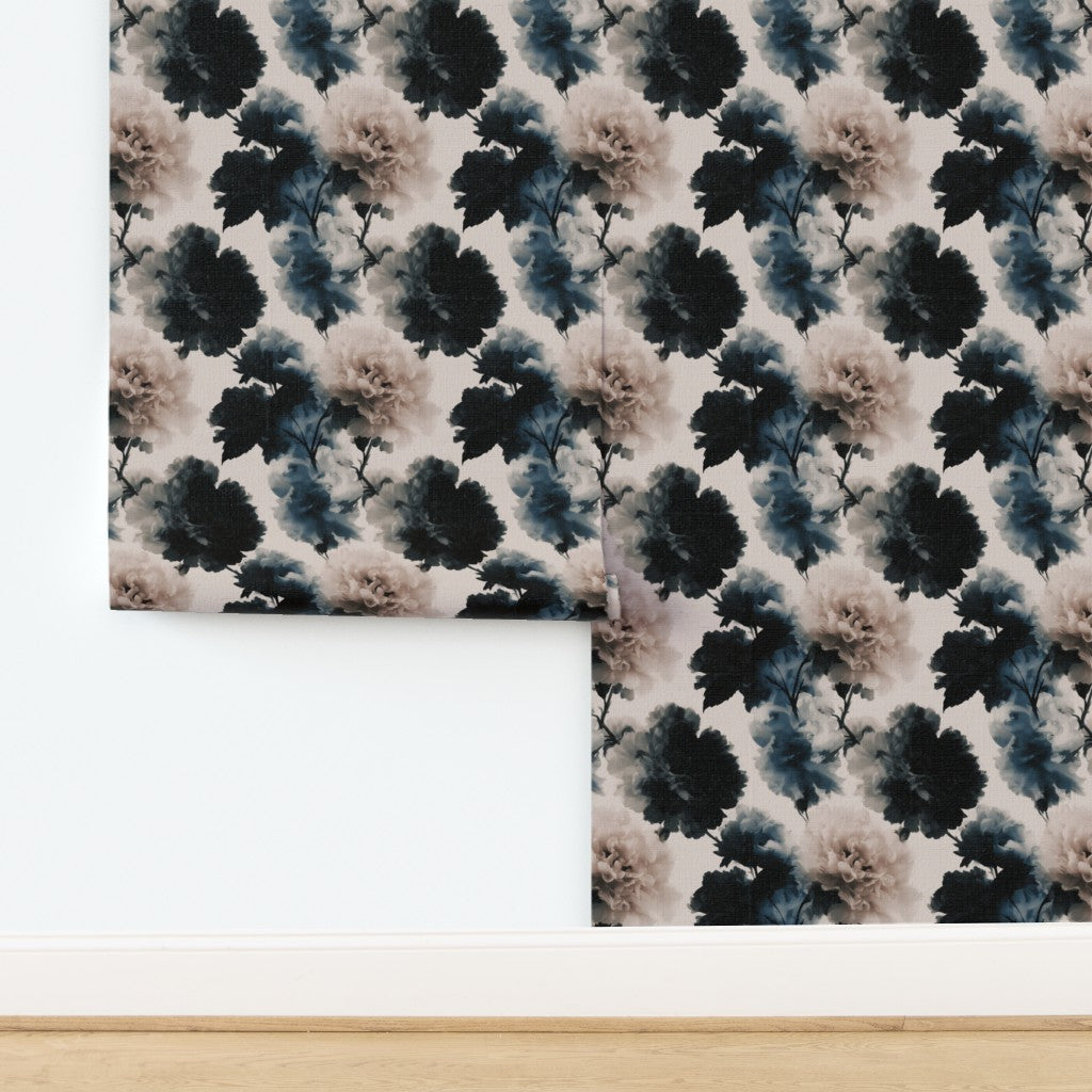 Grasscloth option of Modern Peonies wallpaper, highlighting the organic texture of the natural woven fiber.