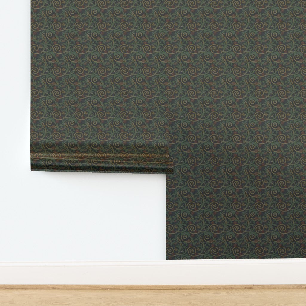 Metallic substrate version of the 3rd Century Roman Bath Tile wallpaper showing pearlescent finish